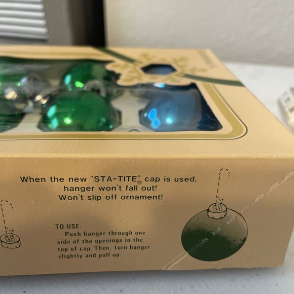 Vintage Pyramid Christmas Ornaments One Box of 15 Blue Green Glass Bulbs 2” - Picture 9 of 10